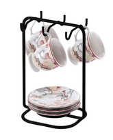 Suporte Porta Xícaras e Pires de Café Aço Preto Fosco - Ela Decora